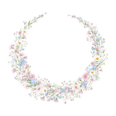 Fototapeta premium Pastel Wildflower Floral Wreath PNG Isolated