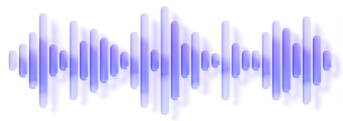Hologram glass sound wave 3d icon - vertical linear pattern with purple blue neon gradient. Audio frequency, radio pulse, record voice message. Volume music track line motion effect. 3D illustration © marozhkastudio