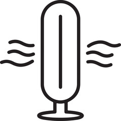 Obraz premium Simple line icon of a modern tower fan with wavy air flow lines on both sides.