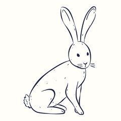 Obraz premium Drawing sitting rabbit in minimalist ink sketch style. Flat vector illustration. Ideal for holiday card of Happy Easter, invitation, sticker, childrens print, packaging and spring decor.