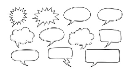 Obraz premium Speech Bubble Collection: A collection of various empty speech bubbles in doodle style, offering a visual vocabulary for communication and thoughts.