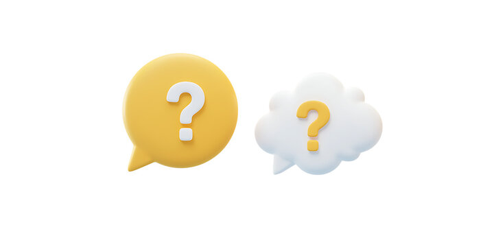 3D question mark speech bubbles icons in yellow and white colors for communication and query concepts  isolated on transparent background transparent background