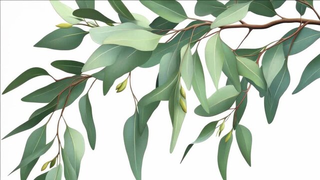 Close-up of green, leafy tree branches against white background