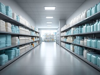 Fototapeta premium Hyper-realistic retail aisle with neatly stacked products