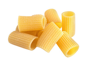 Rigatoni pasta raw uncooked dry ingredients on transparent background