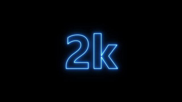 Glowing neon red and blue color 2k number text icon animation followers or subscribers and like comment letter celebration on black background