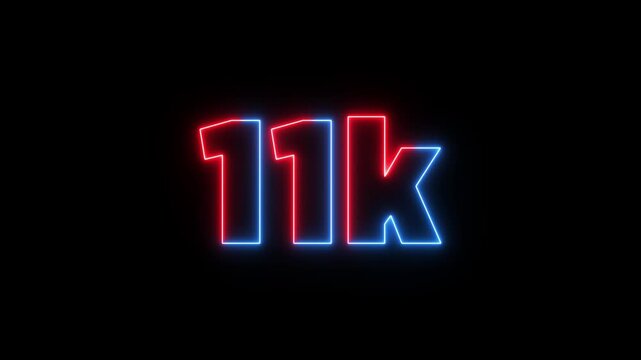 Glowing red neon sign of 30k with black background for design elements