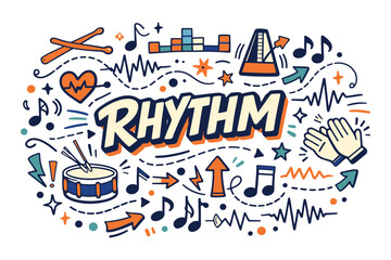 Colorful music rhythm concept with drums and notes