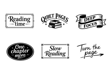 Obraz premium Book-themed typography design collection with reading quotes