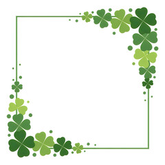 A green square frame with shamrocks and leaves on a white background.st patricks day