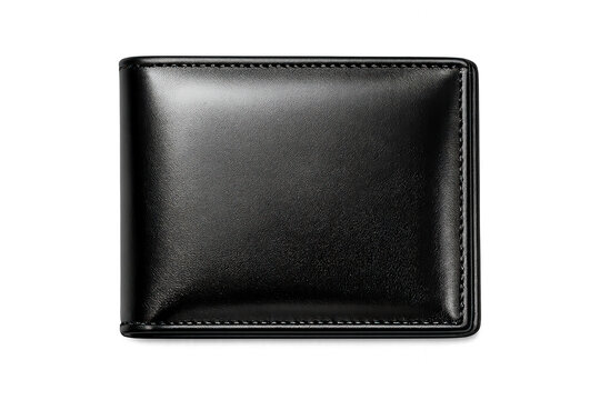 Black leather bifold wallet with stitching, a classic accessory for finance, money, and personal belongings on transparent background