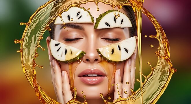 Facial Skin Care Concept with Jackfruit Slices and Juice Splash