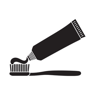 Simple black and white illustration of toothpaste and toothbrush