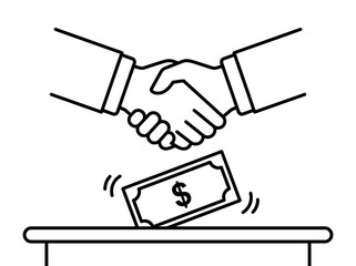Fototapeta premium Business handshake agreement with money falling into a box. Vector Illustration. EPS Editable