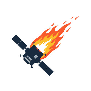 CubeSat Burning Up in Atmosphere Icon for Safe Debris Disposal and Re-entry