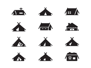 Modern camp tent silhouette in scenic outdoor setting