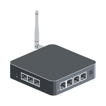 Smart hub box with antenna and ethernet ports icon, gateway device, flat vector illustration of connectivity