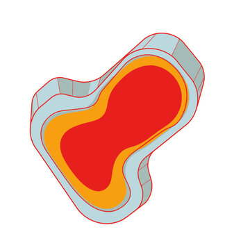 Stress test simulation icon, red heat map on metal part, flat vector illustration of engineering analysis