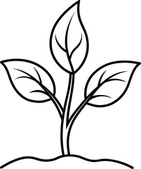 Obraz premium Simple growing plant line art vector with three leaves
