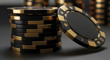 A close-up view of a stack of poker chips with a single chip placed on top