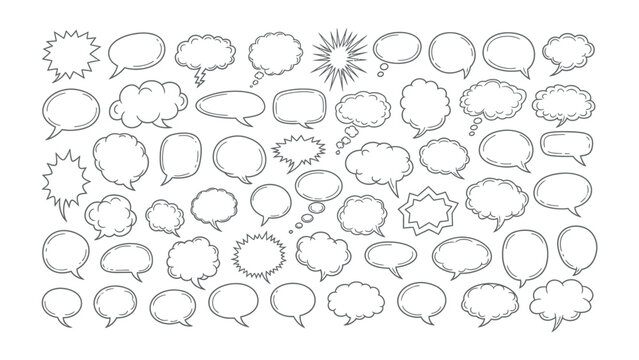 Comic Speech Bubble Collection: a diverse collection of comic speech bubbles and thought bubbles. perfect for design projects, emphasizing communication and thought processes