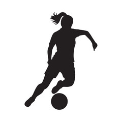 Obraz premium Silhouette of a female soccer player dynamically kicking a ball