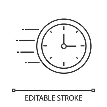 Flying clock linear icon. Thin line illustration. Time management. Flying time. Contour symbol. Vector isolated outline drawing. Editable stroke