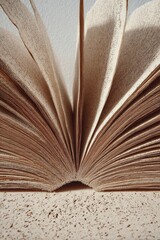 Warmly Lit Fanned Antique Book Pages, Revealing Textured Paper and Aged Edges from a Low Angle.