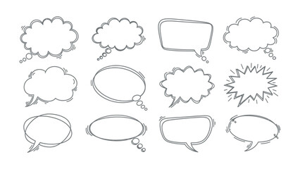 Fototapeta premium Chat Bubbles: A collection of various chat bubbles with different designs and shapes on a clean surface, ready for expressing any dialogue. 