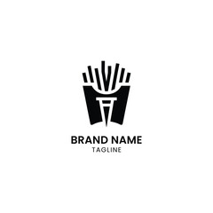 Fototapeta premium Black and white fries logo design with brand name placeholder