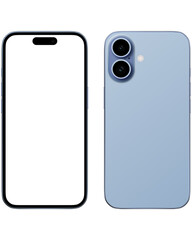 Front and Back View Mist Blue iphone 17 Smartphone mockup.