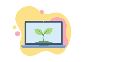 Fototapeta premium Laptop Screen Showing Green Sprouting Seedling.