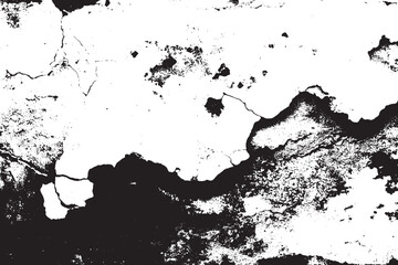 Heavy grunge wall texture, peeling paint effect represented in black and white vector background.
