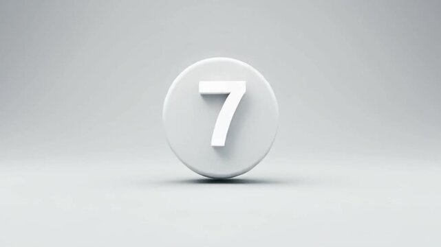 White sphere with number 7 on grey background for business or technology concept