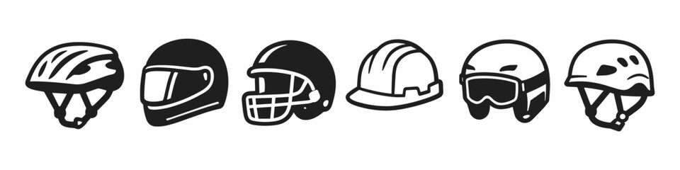 Fototapeta premium Collection of diverse protective headwear icons for various sports and professions