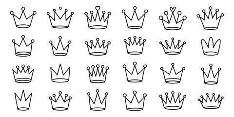 Collection of detailed hand drawn crowns and tiaras simple doodle style vector art © Siyam Islam