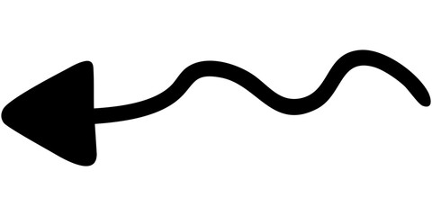 塗りつぶし一本線の手書き矢印のイラスト10（黒）