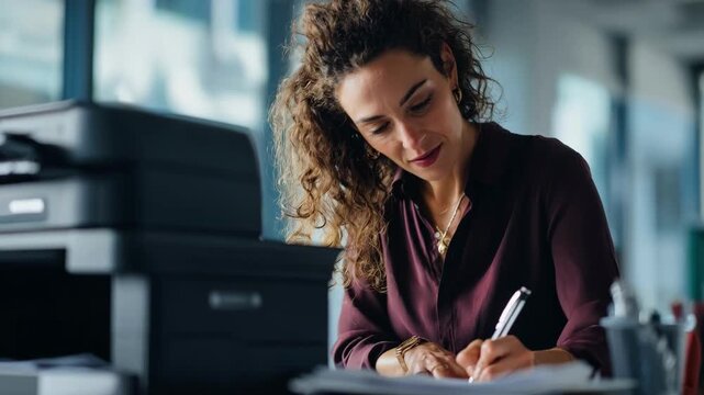 Medium shot of office worker scanning invoices using optical character recognition software enhancing accuracy in automated billing workflows.