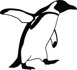 Stylized penguin silhouette standing upright with one flipper extended outward, minimalistic black and white wildlife vector illustration design © Rounok