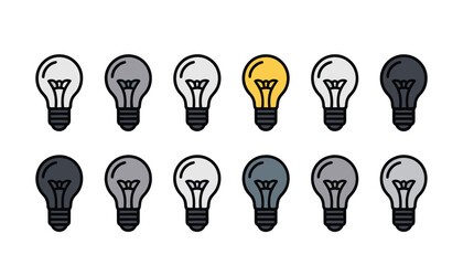 Colorful Light Bulb Icons Illustration Set