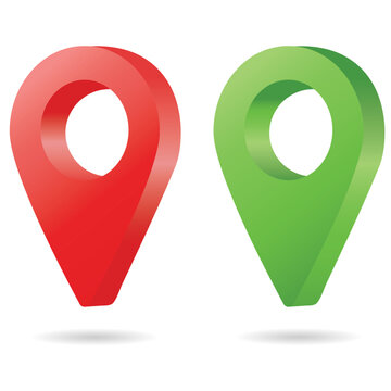 3D Realistic Location map pin GPS pointer markers vector, Red and green marker for map destination, location. Vector illustration.