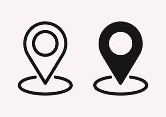 map pointer icon set in a minimalist line and flat style, featuring various location markers for navigation, travel, and global positioning systems.