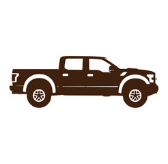 Fototapeta premium Brown pickup truck silhouette side view isolated on white background