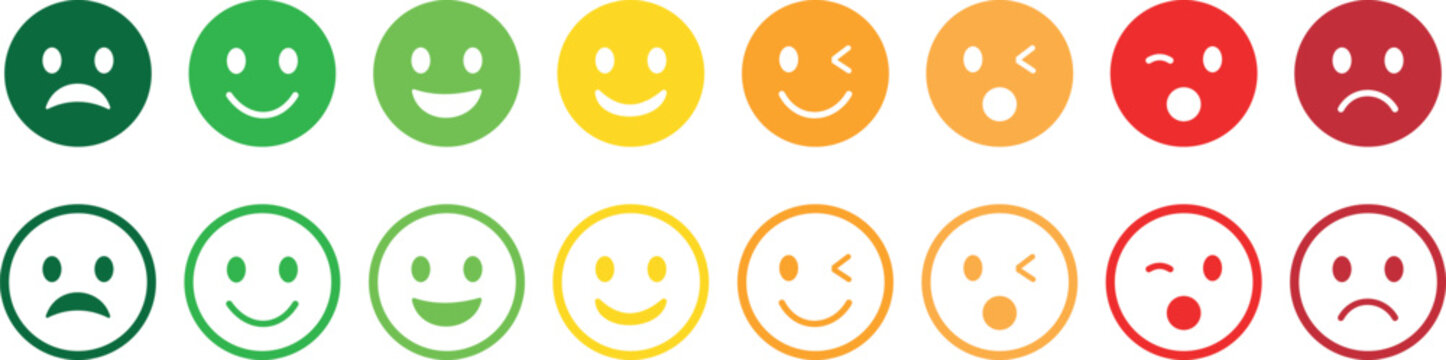 Customer satisfaction rating emoji set from sad to happy faces vector