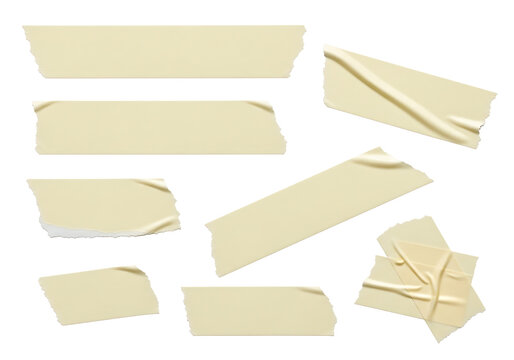 A collection of torn paper strips on a transparent background