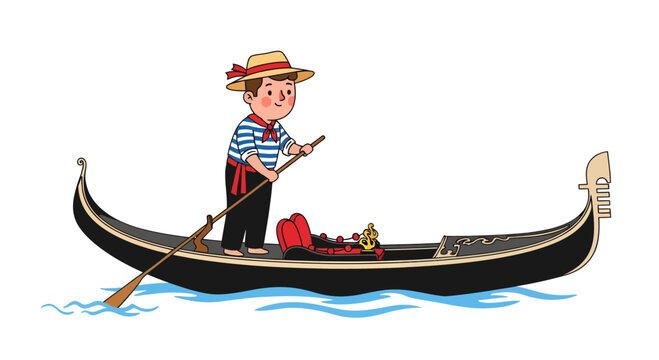 Whimsical venetian gondola scene with a charming gondolier on the canal waters