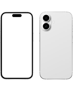 Front and Back View White iphone 17 Smartphone mockup.