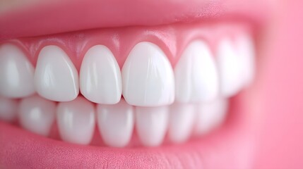 Fototapeta premium Close up view of healthy human teeth and pink gums showcasing detailed dental anatomy and hygiene
