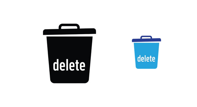 Two trash cans with delete text a bold black silhouette