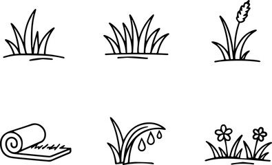 Naklejka premium Black linear vector grass icon set. Vector